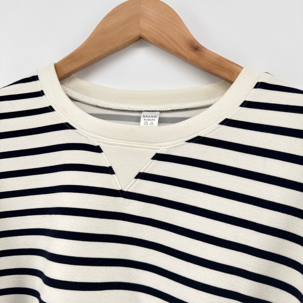 Spanx AirEssentials Crew Neck Sweatshirt Black Stripe Cream Size XL 50347R - Picture 3 of 11